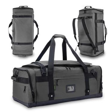 Imagem de Bolsa de viagem grande para homens e mulheres, mochila dobrável para academia, bolsas de lona militares táticas resistentes, extra grande com bolsos para sapatos, impermeável (80L/103L), Cinza, L(103L