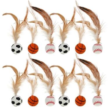 Imagem de ZFLYCANP 12 peças de bola saltitante para gatos, brinquedos de borracha para gatos, bolas de gato quicando com penas, bola de chocalho peludo, brinquedo de gato para brincar em ambientes internos