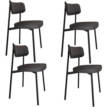 Imagem de Kit 04 Cadeiras Estofada Para Sala de Jantar Astrid Preto C01 Linho Preto - Lyam Decor