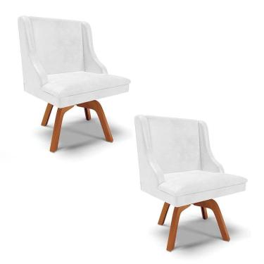 Imagem de Kit 2 Cadeiras Estofadas Base Giratória de Madeira Lia Sintético Premium Branco - Ibiza