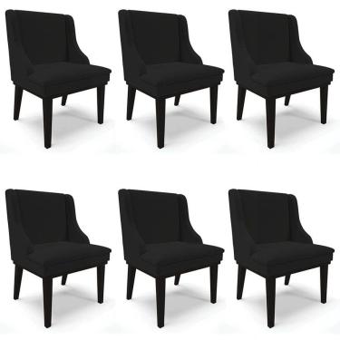 Imagem de Kit 6 Cadeiras Estofadas para Sala de Jantar Base Fixa de Madeira Preto Lia Linho Preto - Ibiza