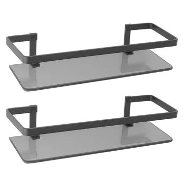 Imagem de Kit 2 Porta Shampoo Reto Preto Rectangular Luxo Banheiro