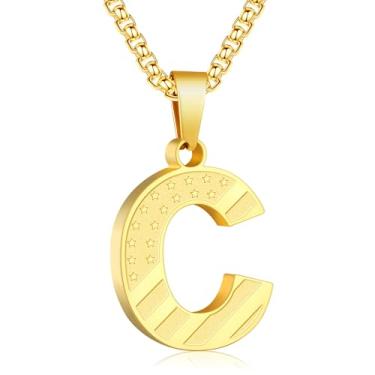 Imagem de Zocomi Colar com pingente de inicial da bandeira americana para homens e meninos, corrente de aço inoxidável 316L A-Z caixa de letras 50 + 5 cm joias presentes, Aço inoxidável, Sem Pedra Preciosa