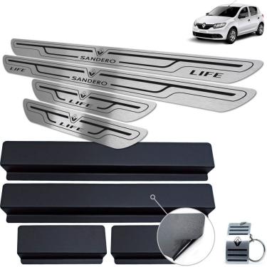 Imagem de Soleira Aço Inox Renault Sandero Life Preto Baixo Relevo
