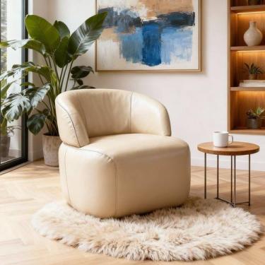 Imagem de Poltrona de Couro Legítimo Giratória Luna - LEME MOVELARIA