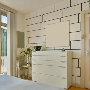 Imagem de ESSMOKO Papel de parede autoadesivo PVC simples estilo azulejo branco decoração de parede adesivos de decoração de parede sala de estar quarto papel de parede autoadesivo padrão de tijolo branco 45