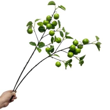 Imagem de Ramos artificiais de maçã de 71 cm, 2 peças de mini frutas artificiais, buquê de hastes de árvores frutíferas artificiais para casa, escritório, decoração de festas de fim de ano (ciano)