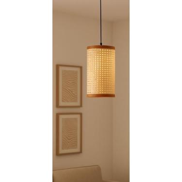 Imagem de Luminária Pendente Palha Sintetico 30x17cm Casa Sala Cozinha - A7, Pal