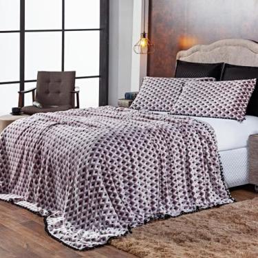 Imagem de Kit Manta Plush Aveludado Preto/Vinho King 03 Peças - Fleece Super Mac