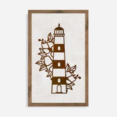 Imagem de Quadro Rústico Farol Floral Artesanal em Madeira Pinus - Arks Presente