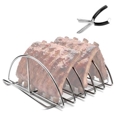 Imagem de Conjunto de ferramentas de aço inoxidável para churrasqueira e removedor de membrana - Conjunto de preparação e cozimento de costelas 2 em 1 para churrasqueiras e defumadores - Rack de assado