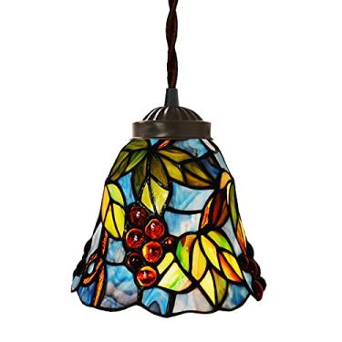 Imagem de Luminária pendente clássica de 7 polegadas, luminária suspensa de vidro colorido com uvas vermelhas, lustre pendente Art Déco, mini barra de luz pendente, corredor, sala de estar, sala de ja