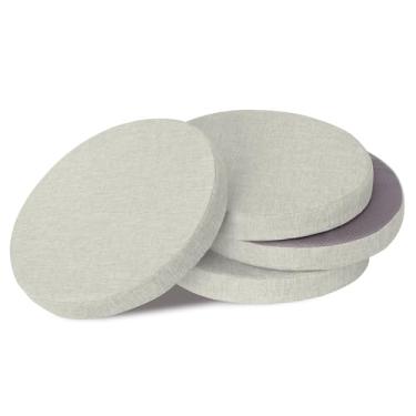 Imagem de OVOV Almofadas redondas para cadeiras de jantar, pacote com 4, almofadas de assento extragrossas com capa removível e fundo antiderrapante, cinza prateado (40,6 x 40,6 cm)