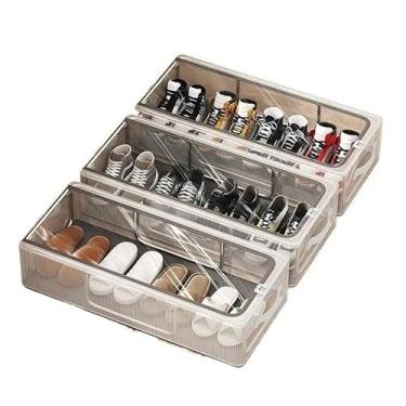 Imagem de Caixas Organizadoras Para Tênis Sapatos Multiuso Empilhável Tampa Flip(1,40x30x15cm)