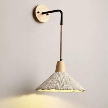 Imagem de Luminária de parede de madeira retrô, luminária de parede de cimento vintage, luminária rústica de parede de concreto Wabi Sabi, luminária de decoração de fio de madeira maciça nórdica moder