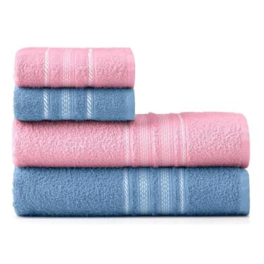 Imagem de Jogo de Toalhas de Banho e Rosto 4 Pçs Coleção Teka-Escala 100% Algodão, 280g/m² (Azul/Rosa)