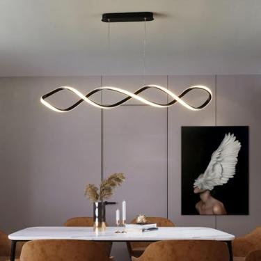 Imagem de Lustre de teto Luminária pendente LED Luminária pendente de mesa de jantar Luminária pendente preta Lustre ajustável com controle remoto Luminária pendente moderna Luminária pendente para sa