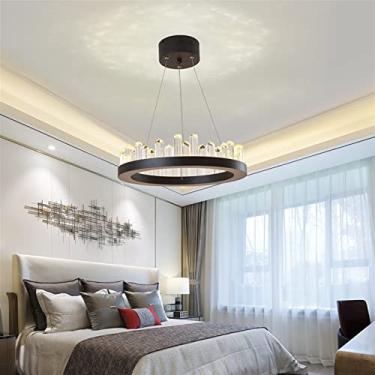 Imagem de Lustre compatível com sala de estar, quarto, sala de estudo, lustre de teto redondo, lâmpada de cristal, luminária suspensa de cozinha moderna (cor: dourado, tamanho: D60cm/branco frio) (cor