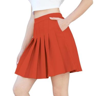 Imagem de Saia SANGTREE, cintura alta, cordão, plissada, em linha A, laranja