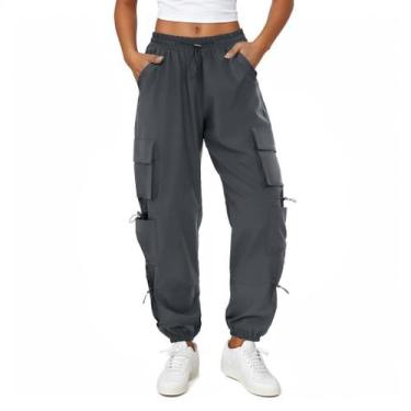 Imagem de Calça cargo feminina COPYLEAF, paraquedas, resistente à água, cinza, X