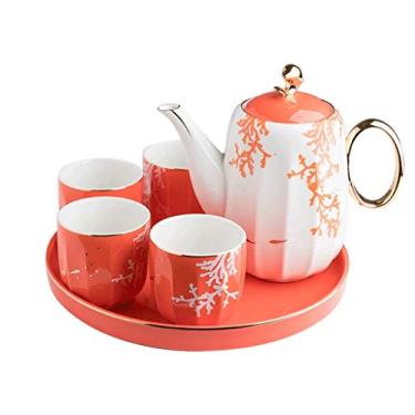 Imagem de Conjunto de chá xícaras e canecas para casa bule nórdico sala de estar cerâmica luminária de água cinco peças com bandeja conjuntos de utensílios de chá