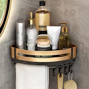 Imagem de WYUYIWH Organizador de chuveiro, prateleiras de chuveiro de canto, prateleira de banheiro montada na parede com ganchos, adesivo sem perfuração, espaço de alumínio para cozinha, banheiro, dourado B_1