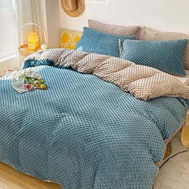 Imagem de Conjunto de capa de edredom de veludo estilo princesa com borlas, jogo de cama macio e quente, fecho de zíper, capa de edredom reversível para inverno amarelo 1,5 m (azul a queen 200 x 230 cm (79 x 91