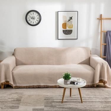 Imagem de 5JJJLOOOPP Capa de sofá estilo multicapa, cobertor de colo, cobertor de ombro, branco, cinza, estampa quadriculada, pode ser usada o ano todo, simples, elegante, natural (cor 4, 90 x 210 cm)