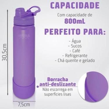 Imagem de Garrafa Térmica 800ml 2 Em 1 Com Canudo Bico E Alça Base Emborrachada 
