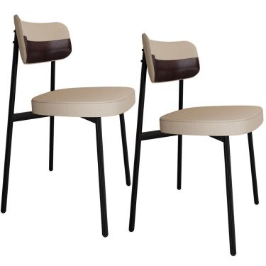 Imagem de Kit 02 Cadeiras Estofada Para Sala de Jantar Astrid Preto C01 Linho Areia Courino Café - Lyam Decor