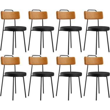 Imagem de Kit 08 Cadeiras Decorativas Estofada Para Sala Jantar Barcelona L02 Couríssimo Whisky Preto - Lyam