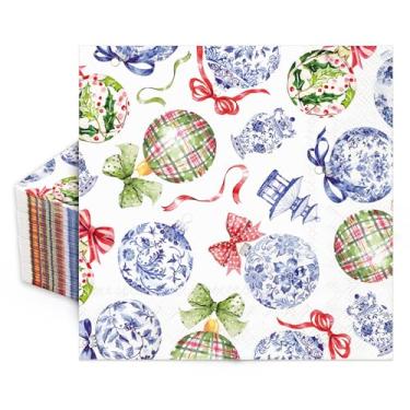 Imagem de FYSUIMU Bolas de Natal Guardanapos de papel Guardanapo de almoço Chinoiserie Bola de Natal Descartável Sobremesa Jantar Guardanapo de Mão para Suprimentos de Decorações de Festas de Férias, 50 Peças