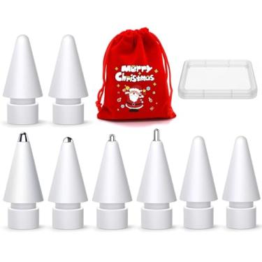 Imagem de Pontas de substituição para Apple Pencil (pacote com 8) – 4 pontas de metal + 4 pontas de material original com capa fina – compatível com Pro, USB-C, geração 2 e 1ª geração – embalagem vermelha