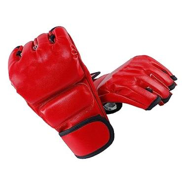 Imagem de Akozon Luvas Red MMA Unissex - Luvas de Boxe Meio de Dedos Com Palmeiras Abertas para Kickboxing, Treinamento e Esportes de Combate