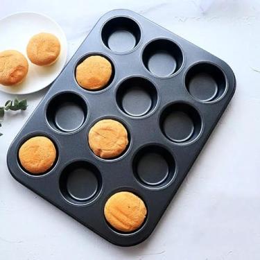 Imagem de Forma Assadeira de Aço Carbono Antiaderente para Cupcakes com 12 Cavidades + 12 Formas de Silicone