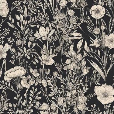 Imagem de REDAMANCY Papel de parede vintage cinza preto bege flor silvestre descascar e colar papel de parede vintage papel de parede vintage fácil de remover para mesa de cabeceira gaveta armário locatário