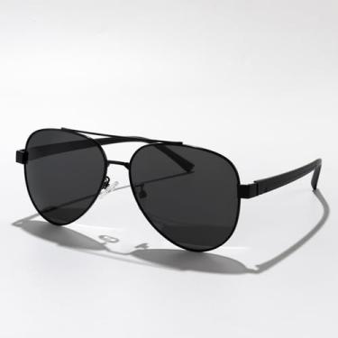 Imagem de Óculos de sol clássicos polarizados para homens – Óculos de sol com armação aviador grande, proteção UV para dirigir golfe, atividades ao ar livre, Armação preta/lente preta, Lens Width: 59