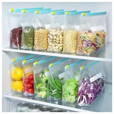 Imagem de Kit com 10 Sacos Grandes Reutilizáveis para Armazenamento Seguro com Fechamento Zip Locke e Sistema Eficaz Anti Vazamento