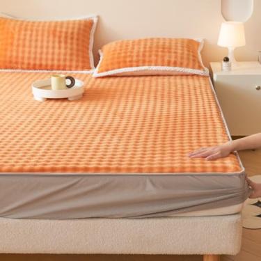 Imagem de Capa de colchão de veludo grosso, cores sólidas, protetor de colchão quente para todas as estações, capa de colchão elástico macio para todas as estações, colcha para outono, inverno, primavera