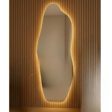 Imagem de Espelho Decorativo com Iluminação Incorporada | Espelho para Sala e Lavabo com Bordas Lapidadas (BATERIA-FRIA,100x50)