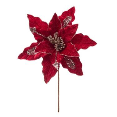 Imagem de vctops 6 peças de flores artificiais de poinsétia de Natal com glitter brilhante para decoração de guirlanda de árvore de Natal, Ano Novo, festa de casamento, férias, decoração DIY, vermelho