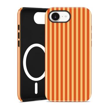 Imagem de Jusy Compatível com MagSafe Capa de telefone listrada para iPhone 16e, linda estética magnética macia TPU e capa protetora de policarbonato rígido para mulheres e meninas (brilhante) - laranja
