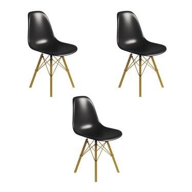 Imagem de Conjunto 3 Cadeiras Eames Tubo Ferro Dourado Assento Preto