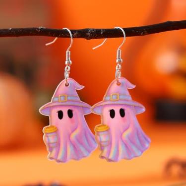 Imagem de Brincos femininos de Halloween com pingente de gota fantasma, roupas de Halloween, acessórios de bijuteria, 2inch, Aço inoxidável, Sem pedra preciosa
