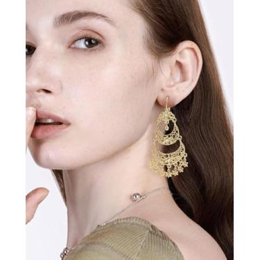 Imagem de Brincos indianos de argola com pingente de flor boho para mulheres, candelabro de cristal, pingente de gota, joia indiana de Bollywood, para festivais de Jhumka, Natal, festa de casamento