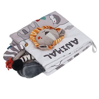 Imagem de ZJchao Livros Enrugados para Bebês, Livro para Bebês para de Pano para Mastigáveis ​​3D Educacionais para Aprendizagem Precoce Macios de Pano para Animais para por Mais de 4 Meses Cinza Branco (Leão)