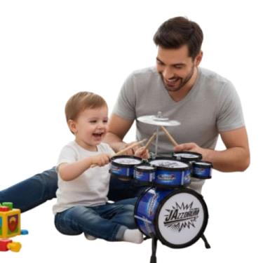 Imagem de Mini Bateria Infantil 5 Tambores + Prato Metálico e Baquetas – Brinquedo Musical Educativo para Crianças a partir de 3 Anos – Cores Sortidas (Vermelha ou Azul) Presente de Natal