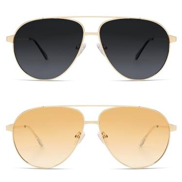 Imagem de Óculos de sol aviador para mulheres e homens, Ouro/cinza + ouro/laranja