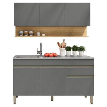 Imagem de Balcao Para Pia E Armario Aereo 150 Cm Line Gris Cp Freijo Ktp - Kit's