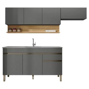 Imagem de Cozinha Modulada 3 Pçs C/ Balcão Pia Line Gris Freijo Ktp - Kit's Para
